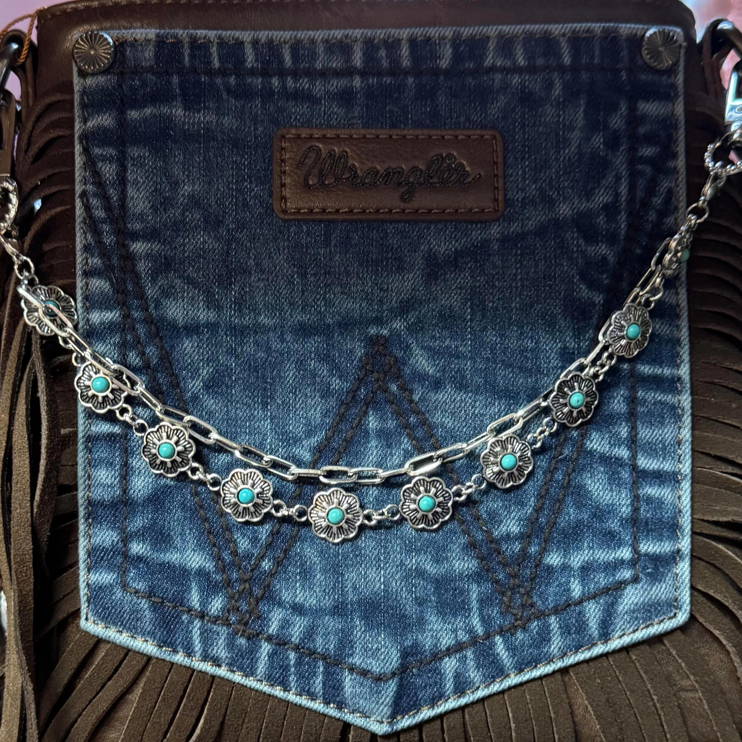 Floral Turquoise Charm Strap  Western Glam for Bags & Hats