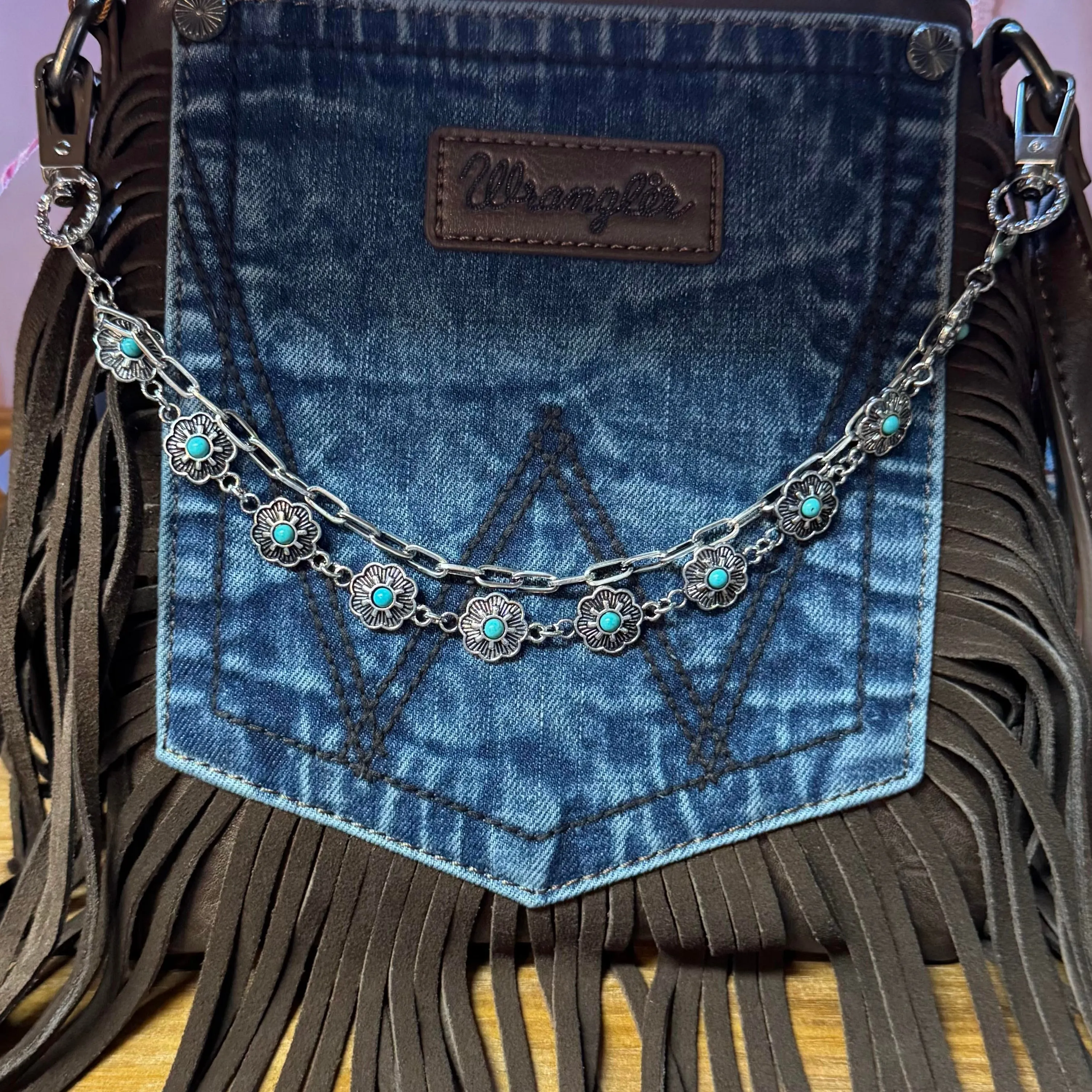 Floral Turquoise Charm Strap  Western Glam for Bags & Hats