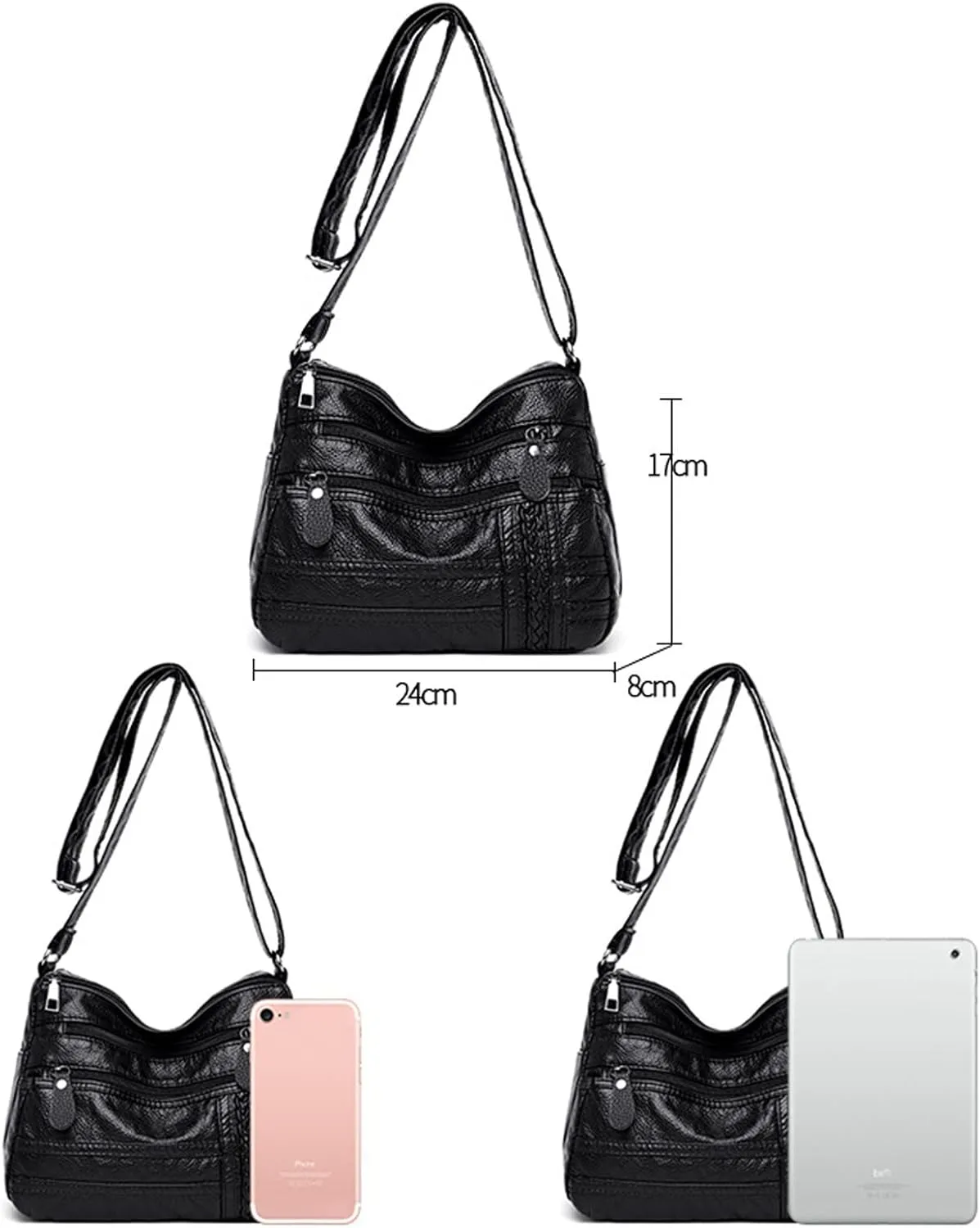 Foldie Crossbody Bags for Women Cute Hobo Tote Handbags Mini Clutch Purses with Zipper Closure Spring Purse 2025(Black)