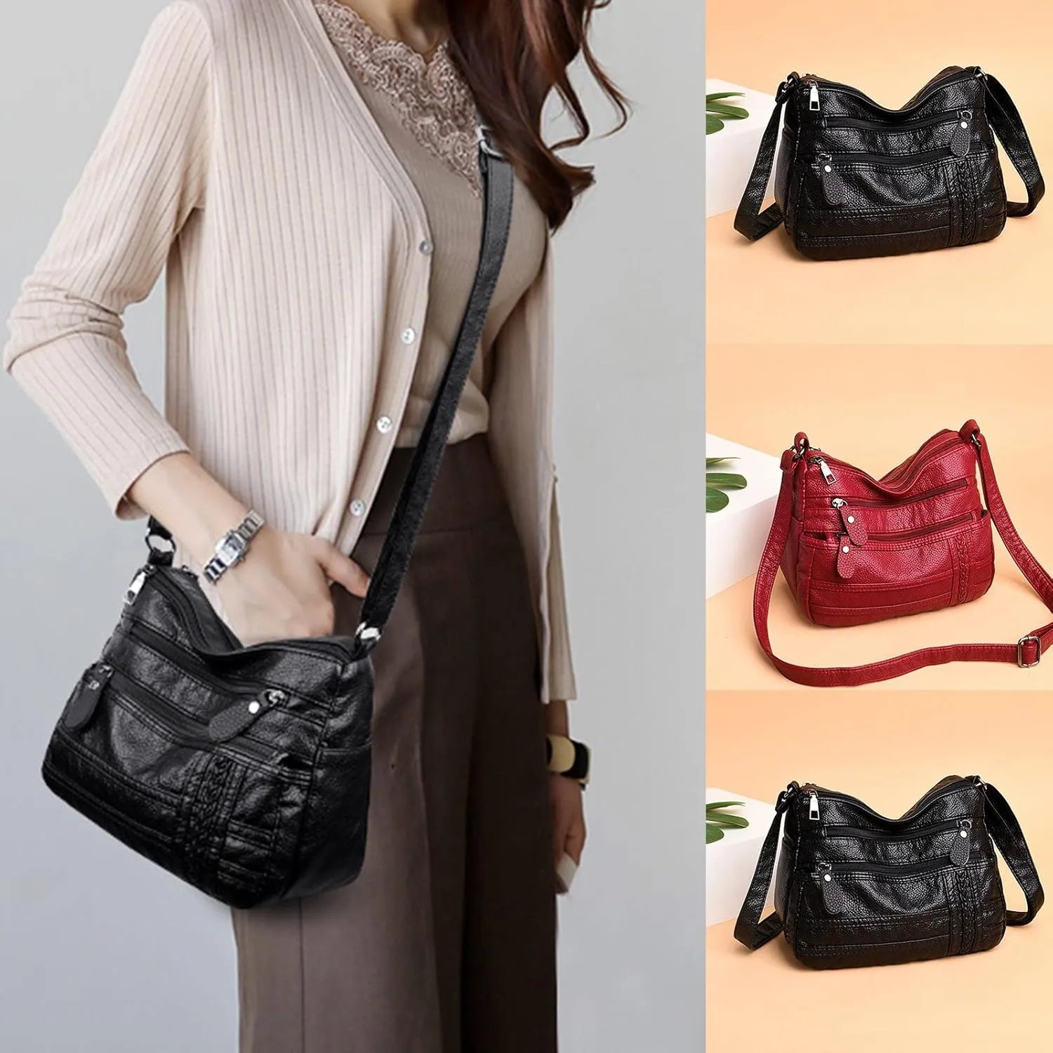 Foldie Crossbody Bags for Women Cute Hobo Tote Handbags Mini Clutch Purses with Zipper Closure Spring Purse 2025(Black)