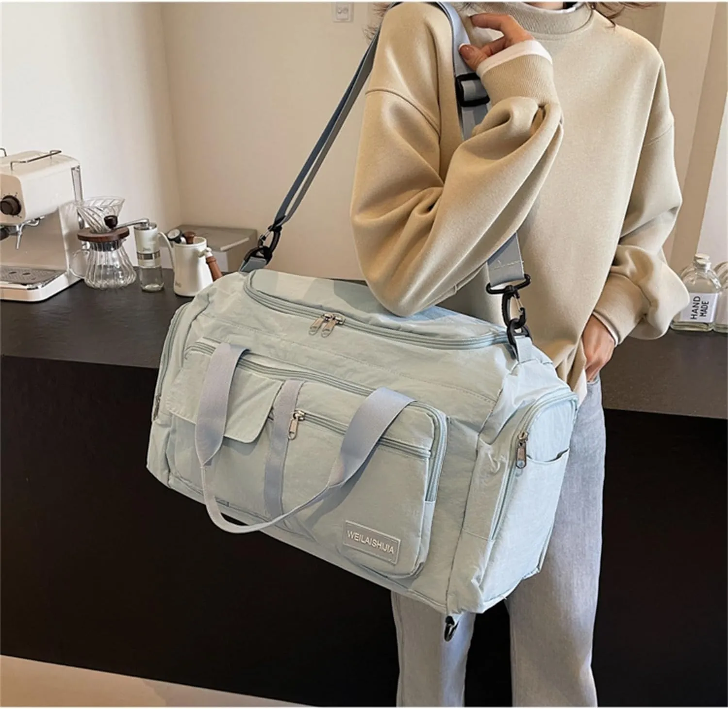 Folding Travel Garment Bag Expandable Carry on, Travel Luggage Organizer for Suitcase Clothes Storage Bag (Blue,40L)