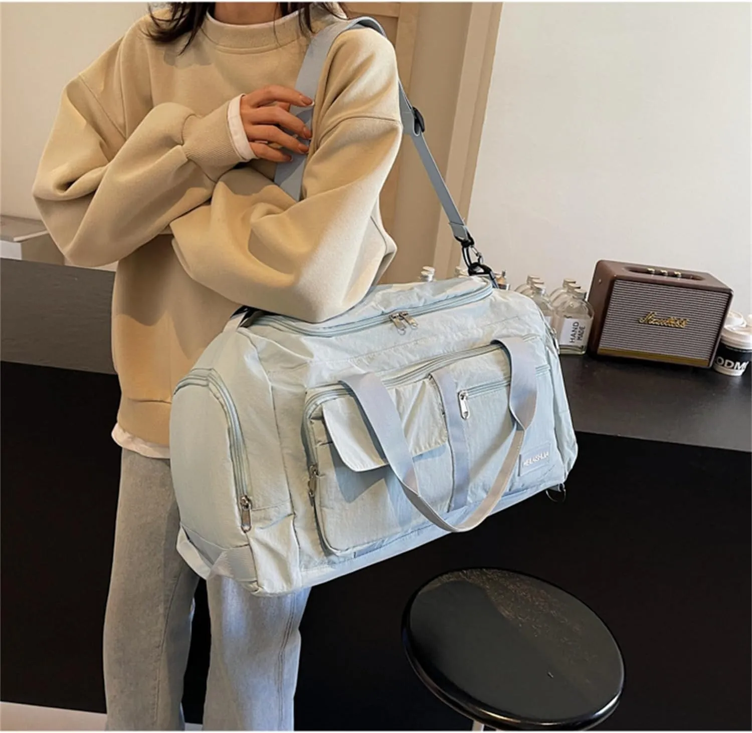 Folding Travel Garment Bag Expandable Carry on, Travel Luggage Organizer for Suitcase Clothes Storage Bag (Blue,40L)