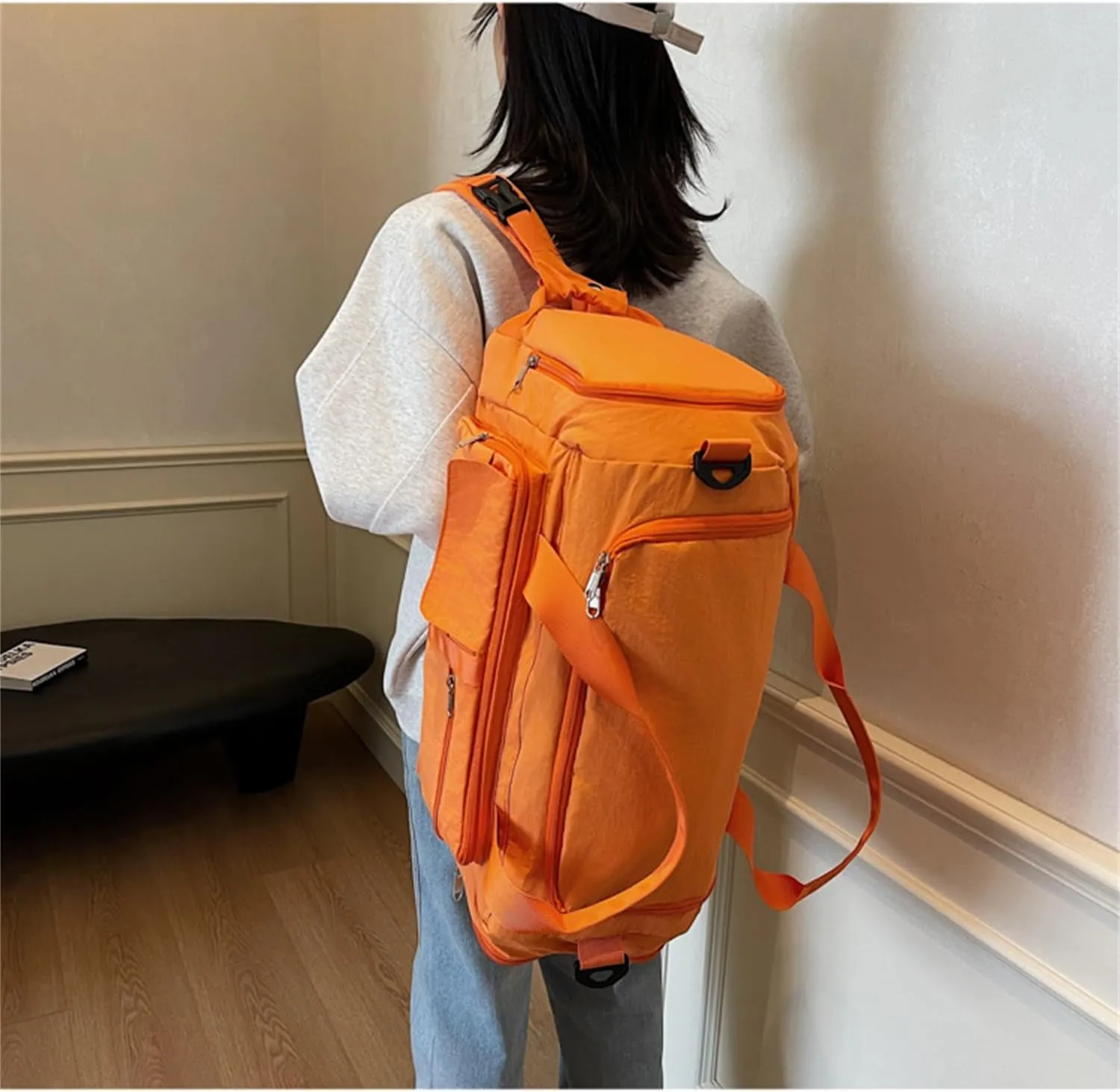 Folding Travel Garment Bag Expandable Carry on, Travel Luggage Organizer for Suitcase Clothes Storage Bag (Orange,40L)