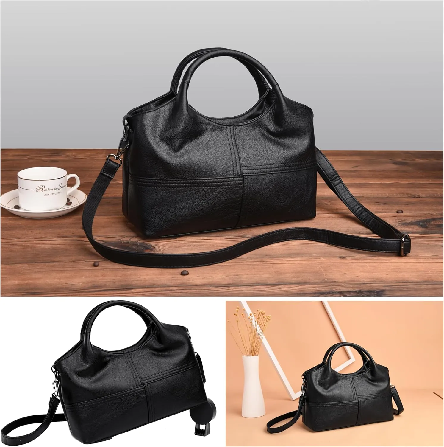 FSD. WG Leather Shoulder Bags Purses and Handbags for Women Top Handle Tote Satchel Ladies Hobo Bags