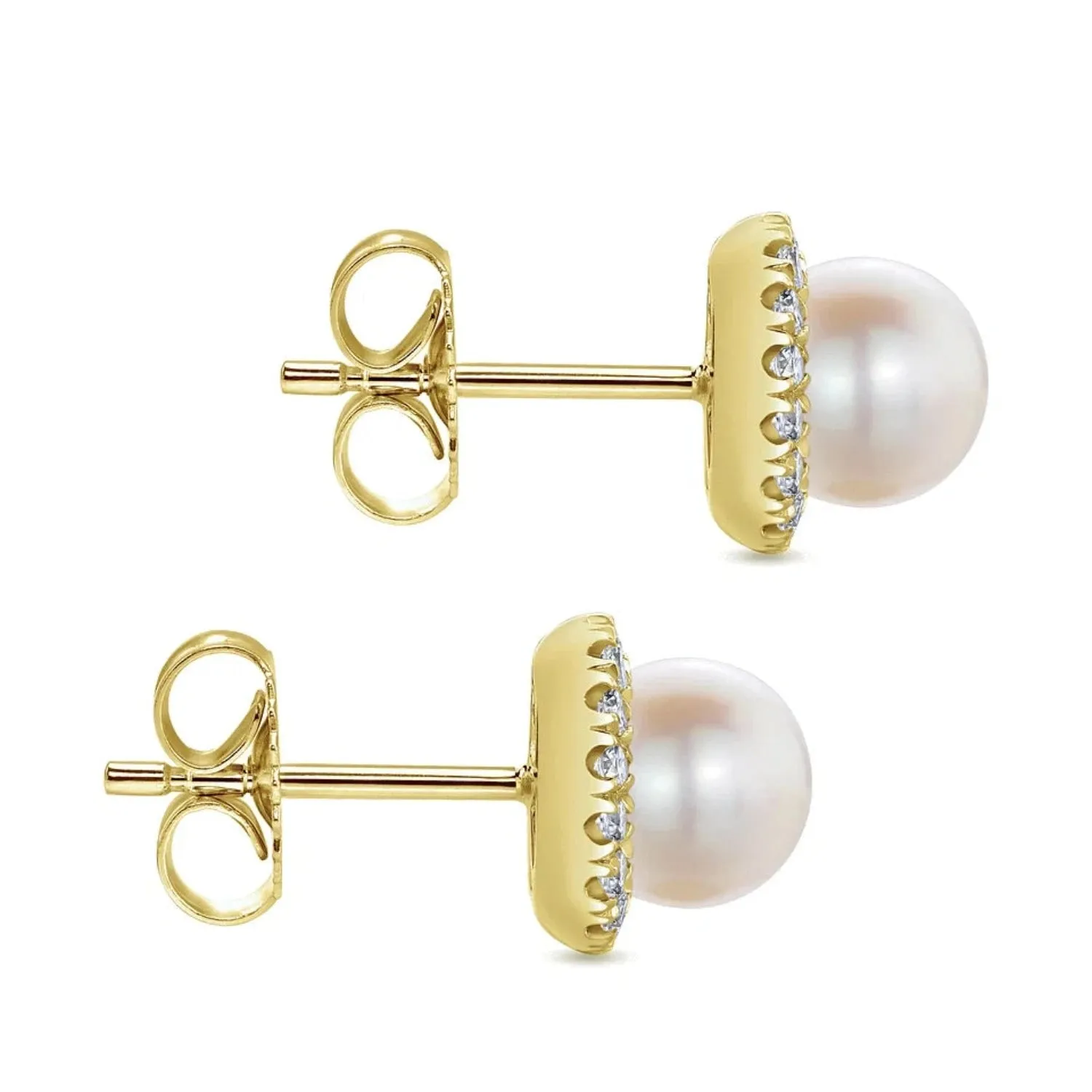 Gabriel & Co. Round Diamond Halo Pearl Stud Earrings