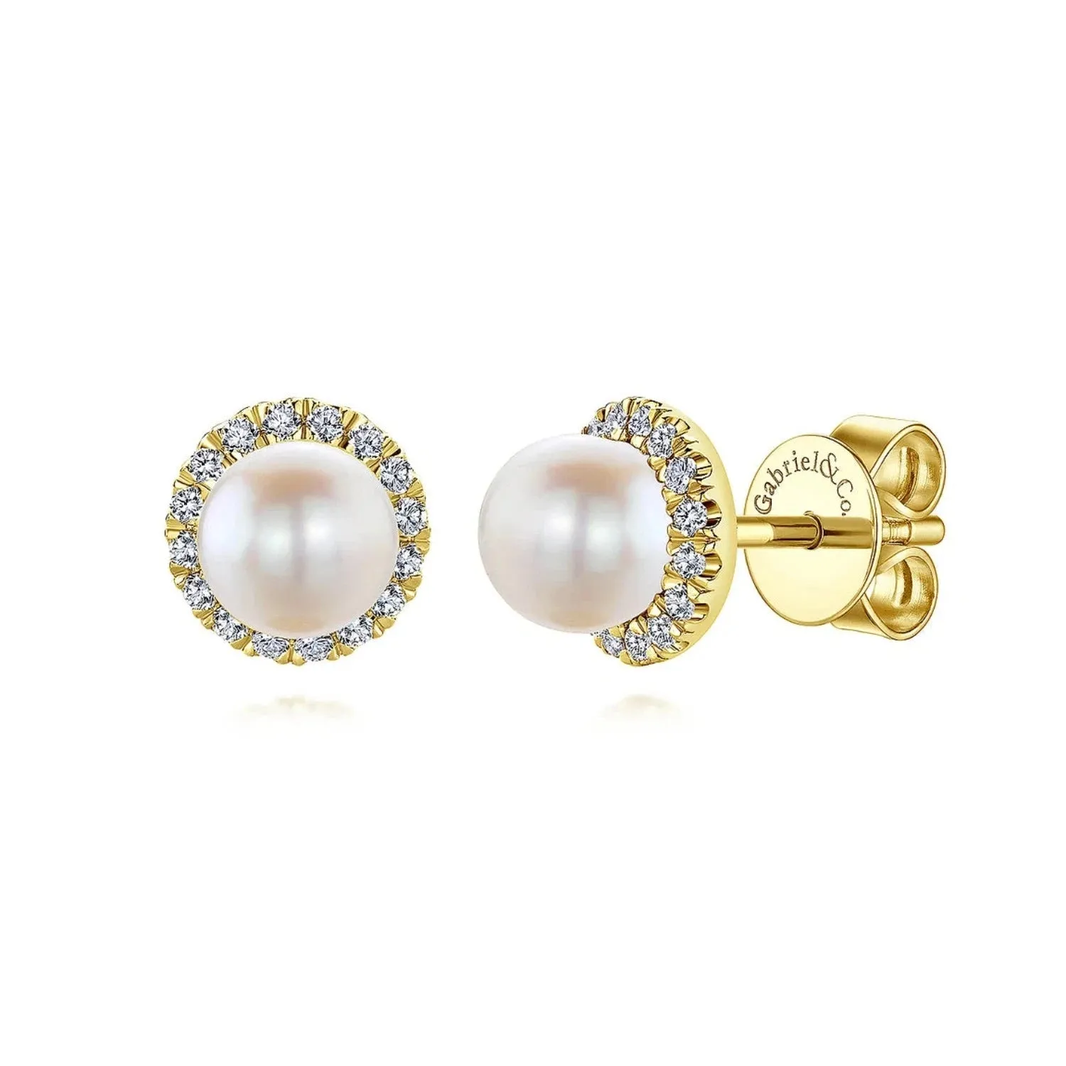 Gabriel & Co. Round Diamond Halo Pearl Stud Earrings