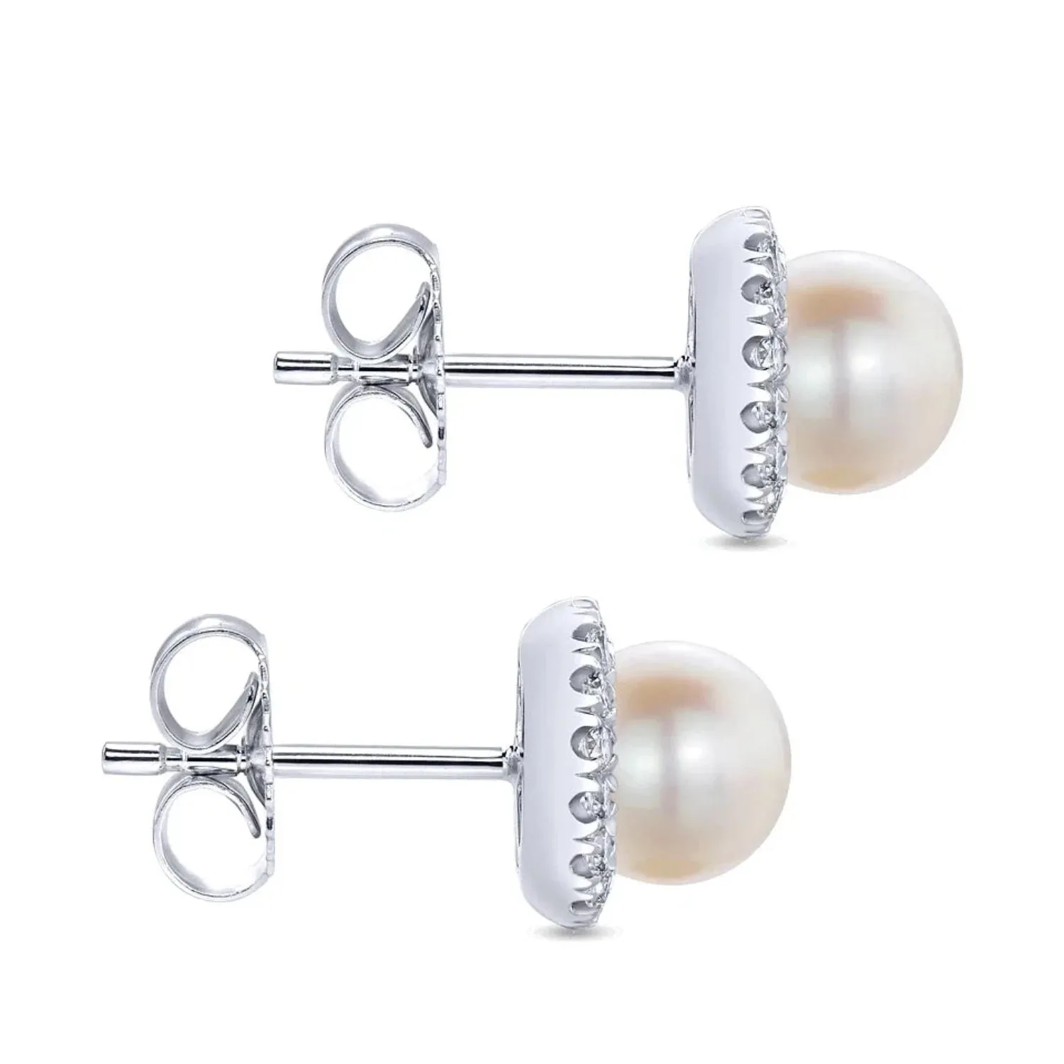 Gabriel & Co. Round Diamond Halo Pearl Stud Earrings