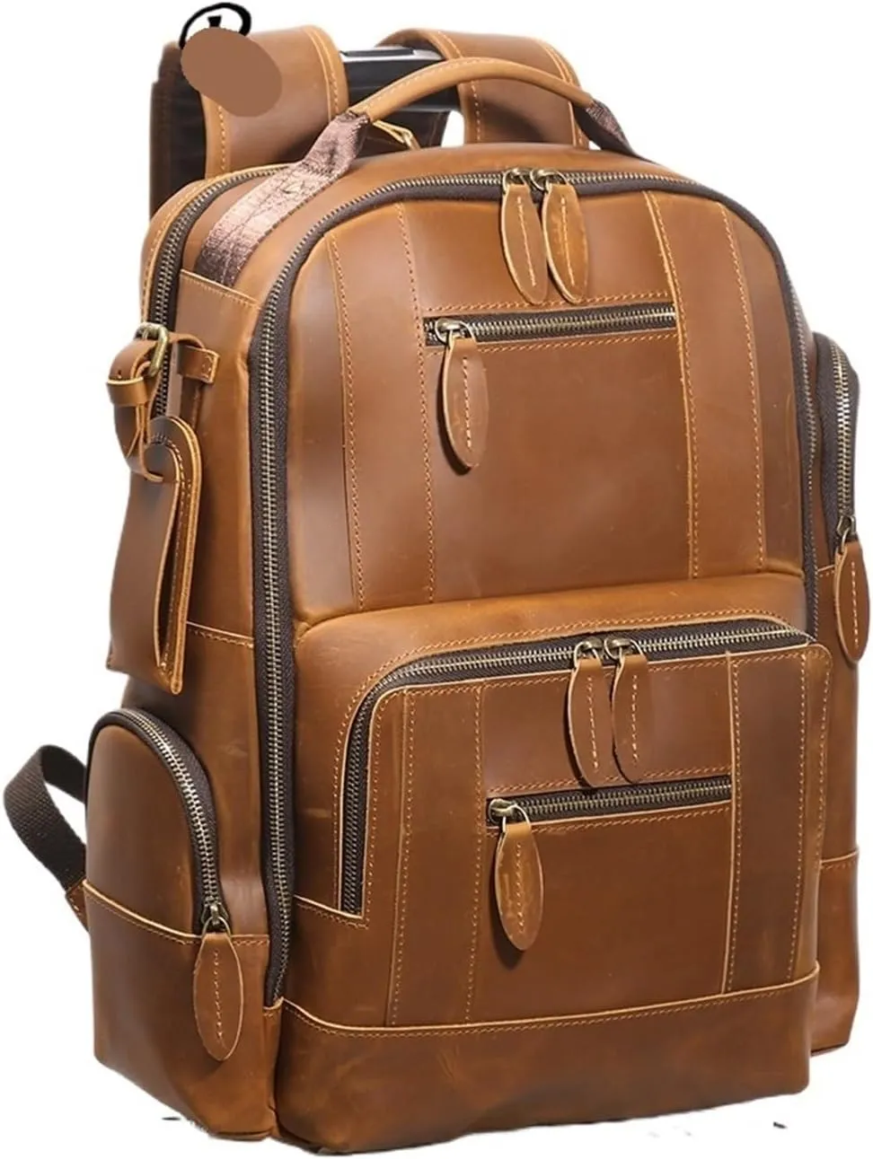 Genuine Leather Large Capacity Multifunctional Crazy Horse Leather Backpack Travel Business Laptop Bag(Coffee)