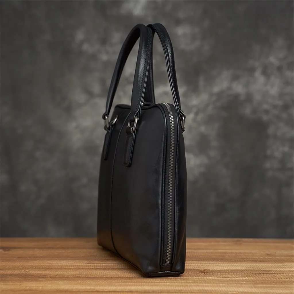 Genuine Leather Vintage Man Handbag Briefcase Men Shoulder Bags Coffe Business 14 Inch Laptop Bag