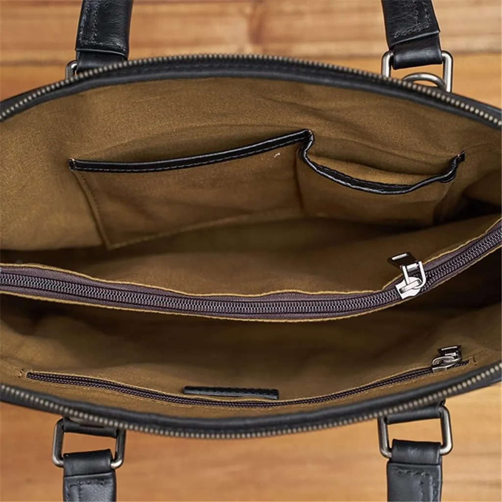 Genuine Leather Vintage Man Handbag Briefcase Men Shoulder Bags Coffe Business 14 Inch Laptop Bag