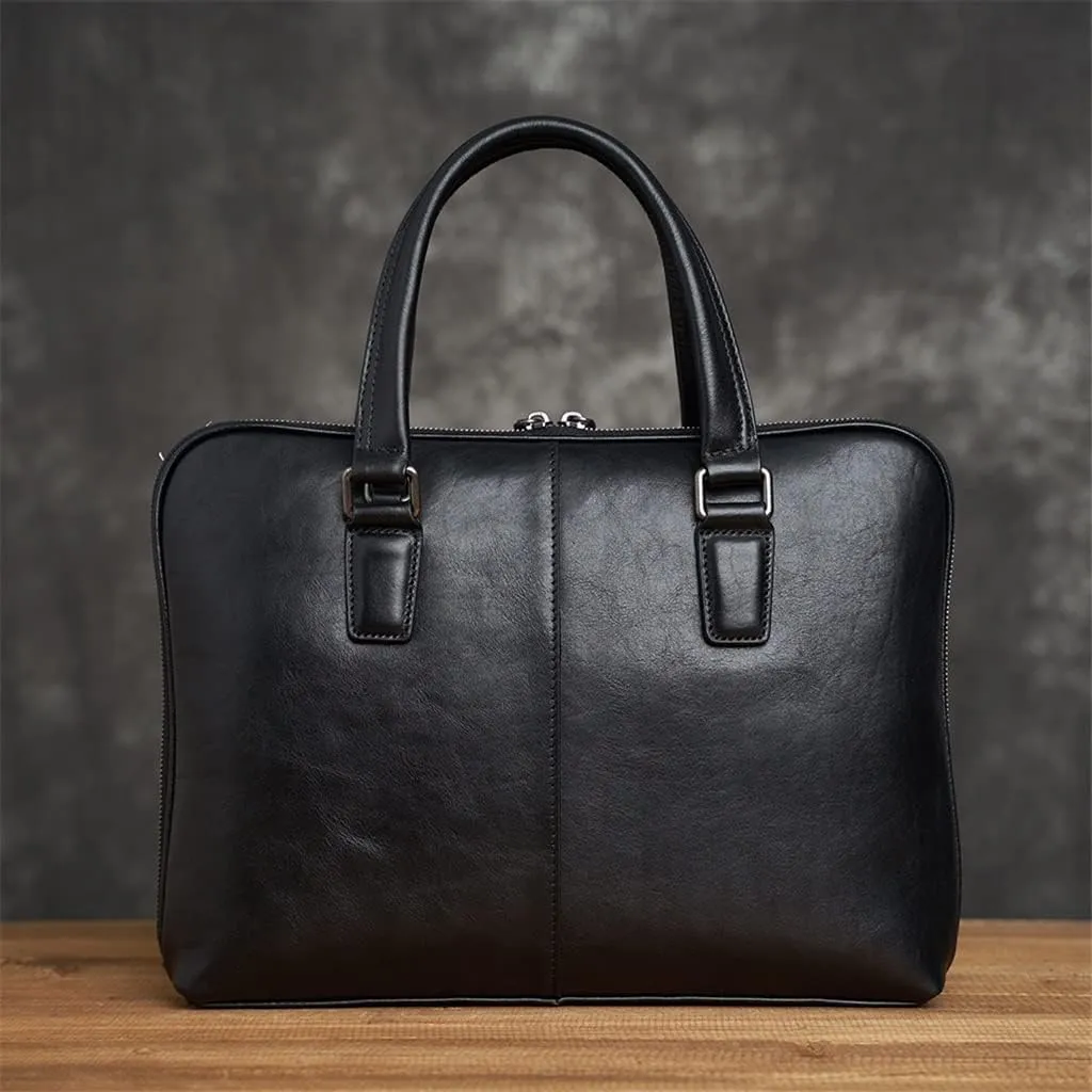 Genuine Leather Vintage Man Handbag Briefcase Men Shoulder Bags Coffe Business 14 Inch Laptop Bag