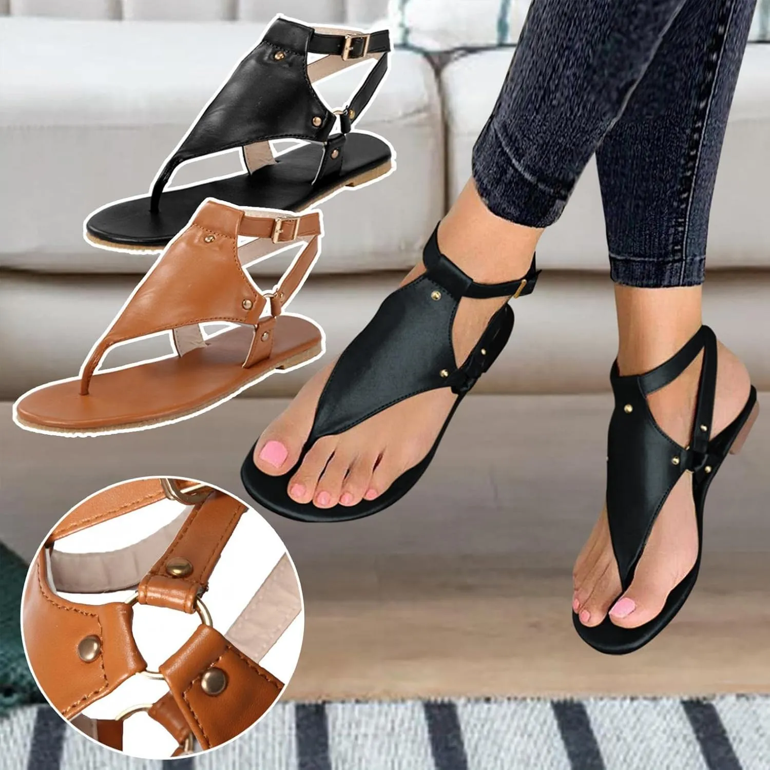 Gibobby Womens Sandals Retro Thong Sandals Roman Beach Shoes Open Toe Shoe Summer Casual Flat Slipper Sandal
