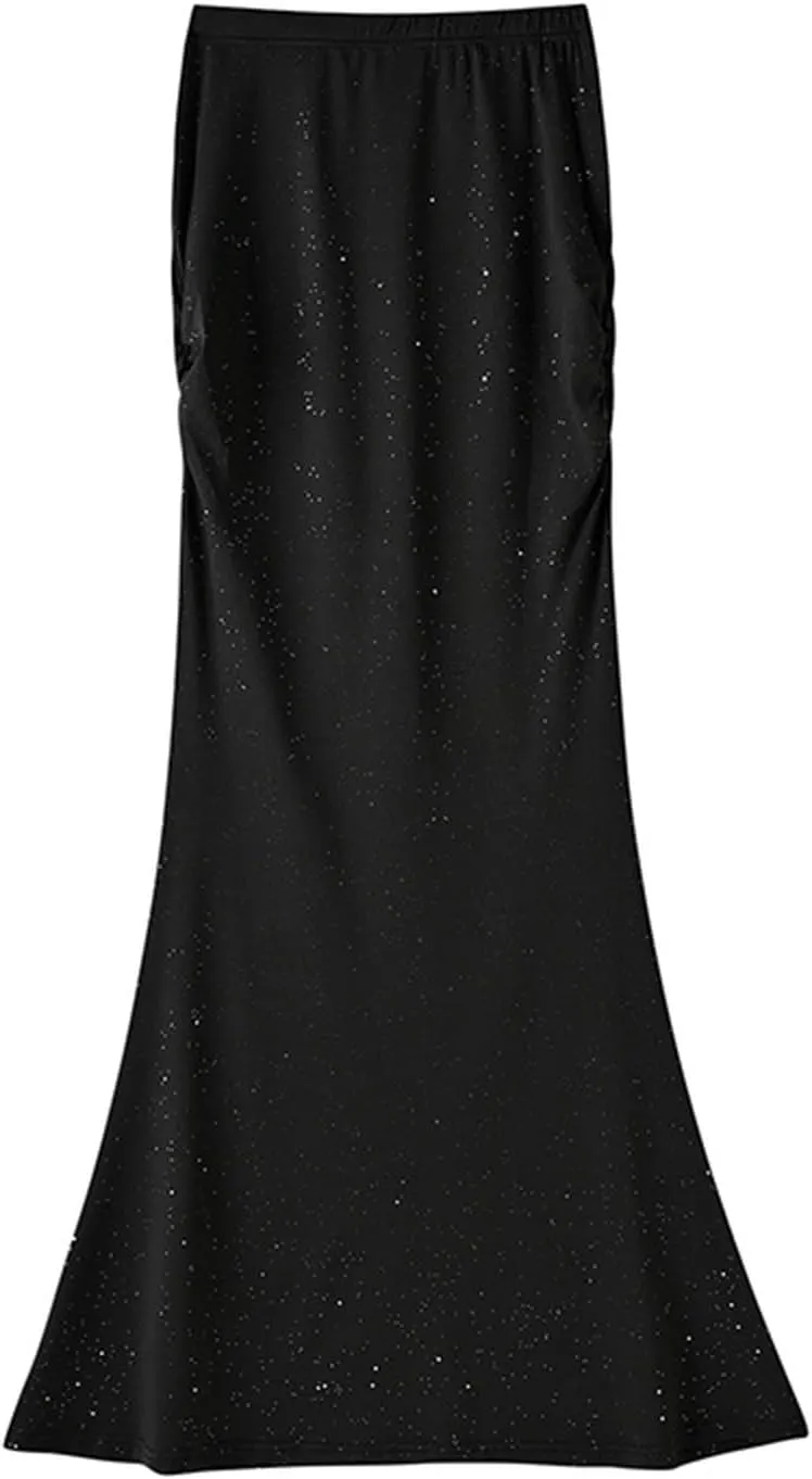Glitter Bodycon Maxi Skirts Women High Waist Fishtail Maxi Skirt Dressy Elegant Sequin Sparkly Skirts 2024 New