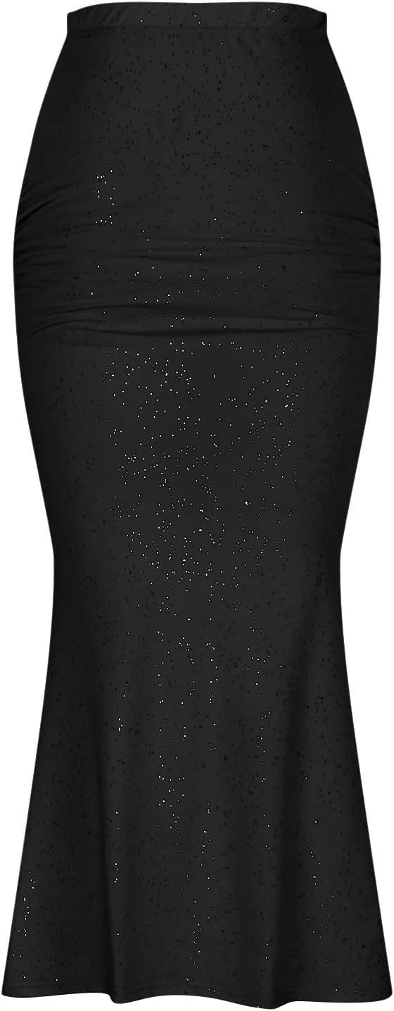 Glitter Bodycon Maxi Skirts Women High Waist Fishtail Maxi Skirt Dressy Elegant Sequin Sparkly Skirts 2024 New