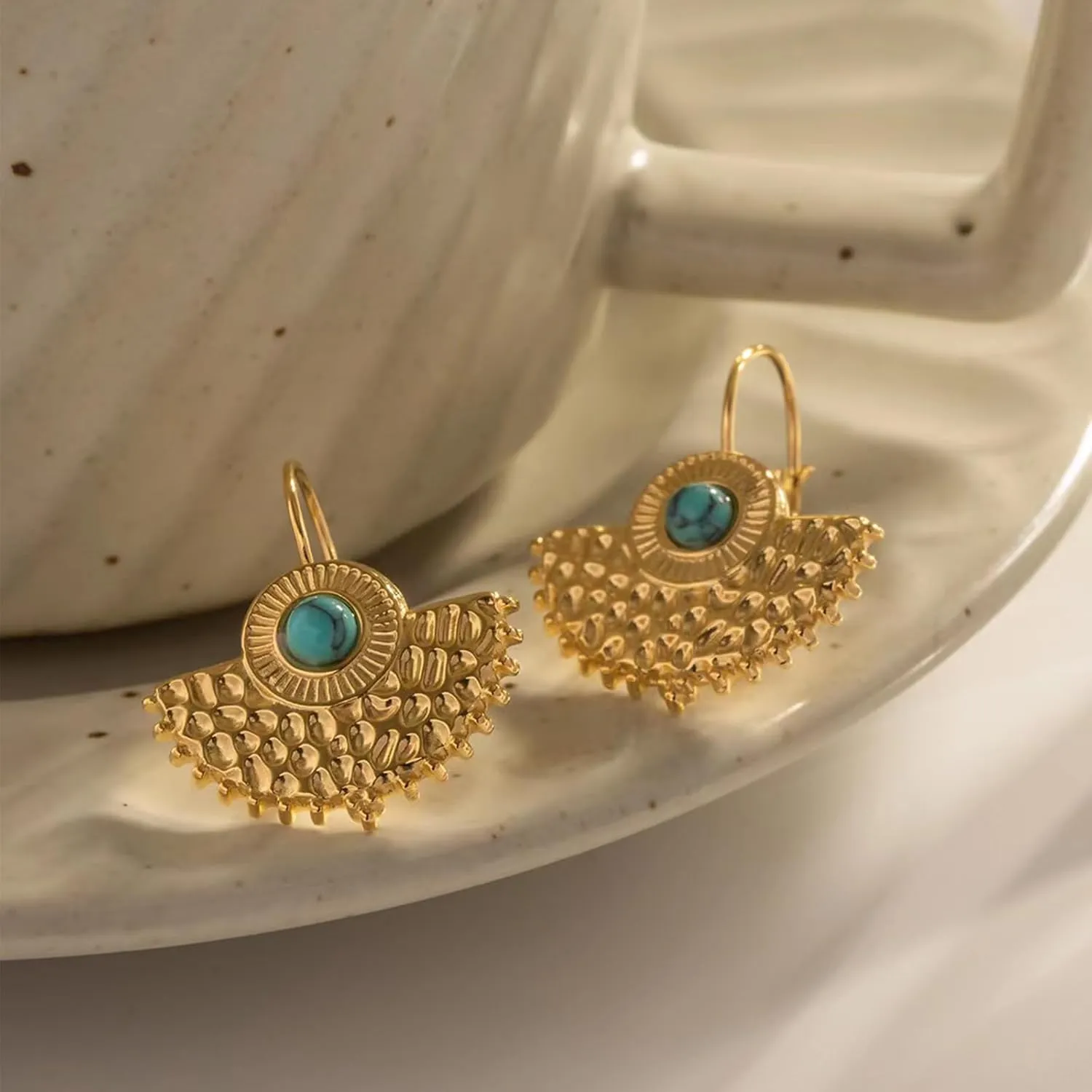 Gold Hoop Earrings Studs for Women Trendy 14K Gold Plated Turquoise Leverback Dangle Earrings Dangling Hypoallergenic Fashion Lightweight Jewelry Gift for Women Girls Wedding Graduation Part