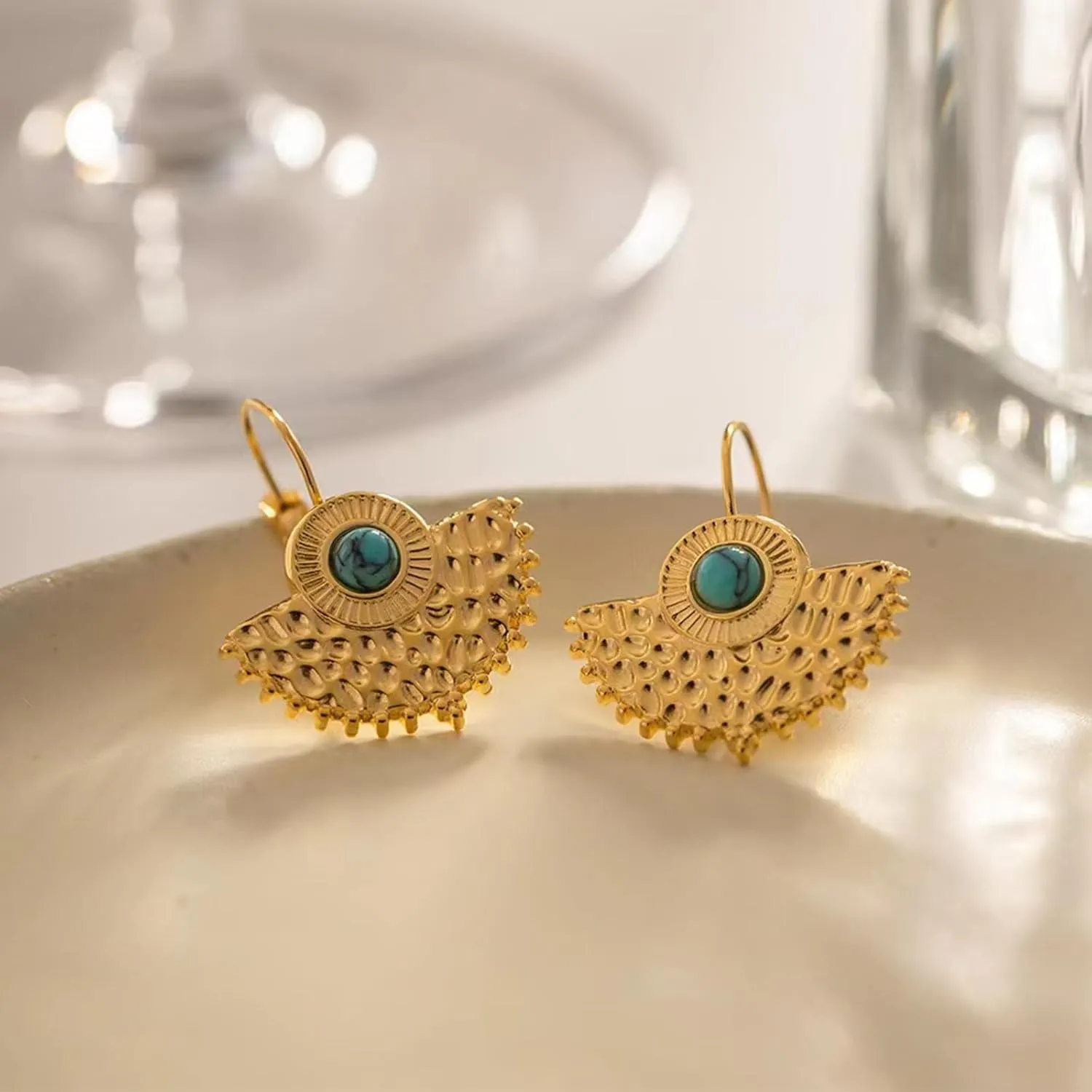 Gold Hoop Earrings Studs for Women Trendy 14K Gold Plated Turquoise Leverback Dangle Earrings Dangling Hypoallergenic Fashion Lightweight Jewelry Gift for Women Girls Wedding Graduation Part
