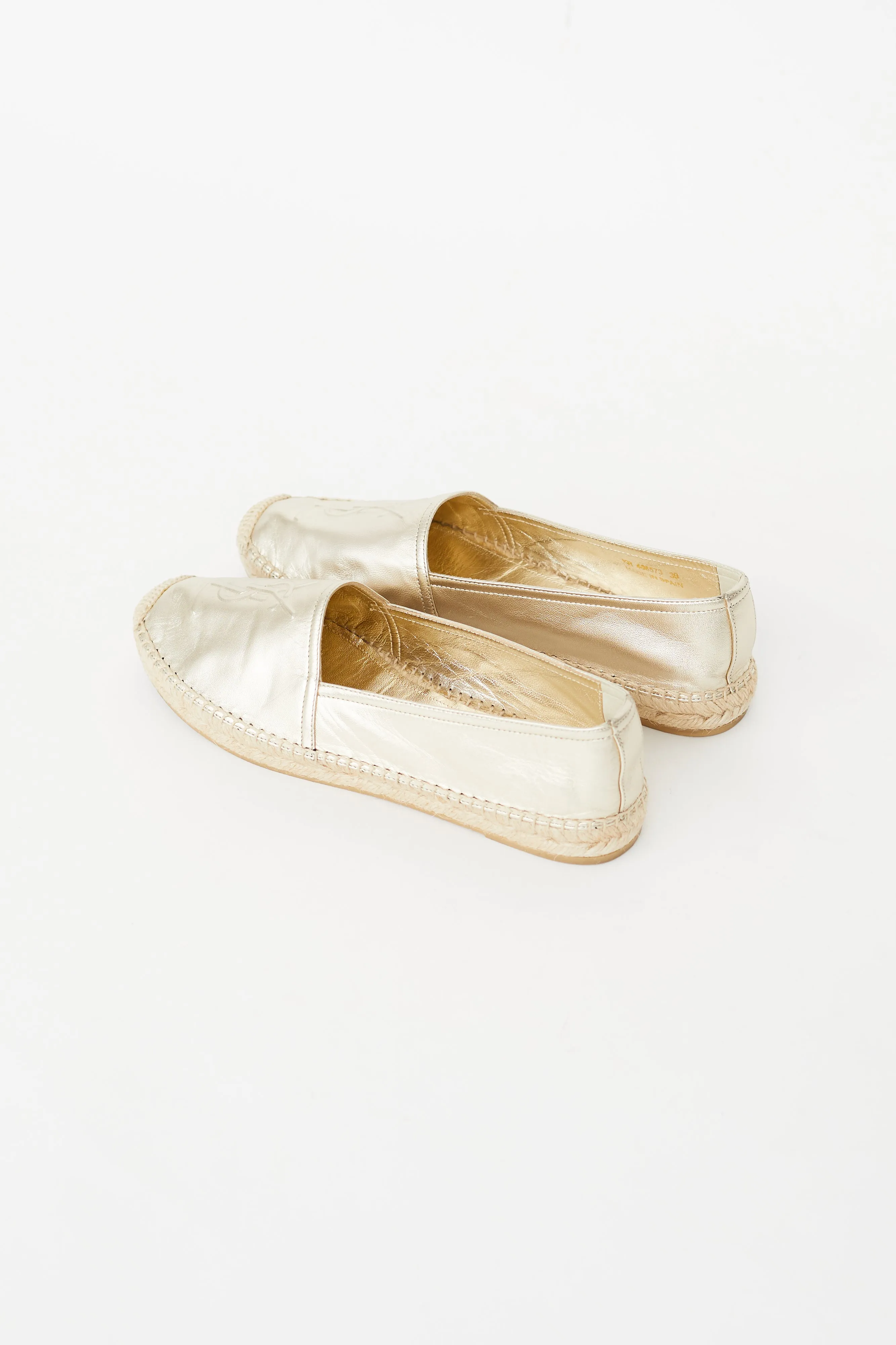 Gold Leather Cassandre Logo Espadrille