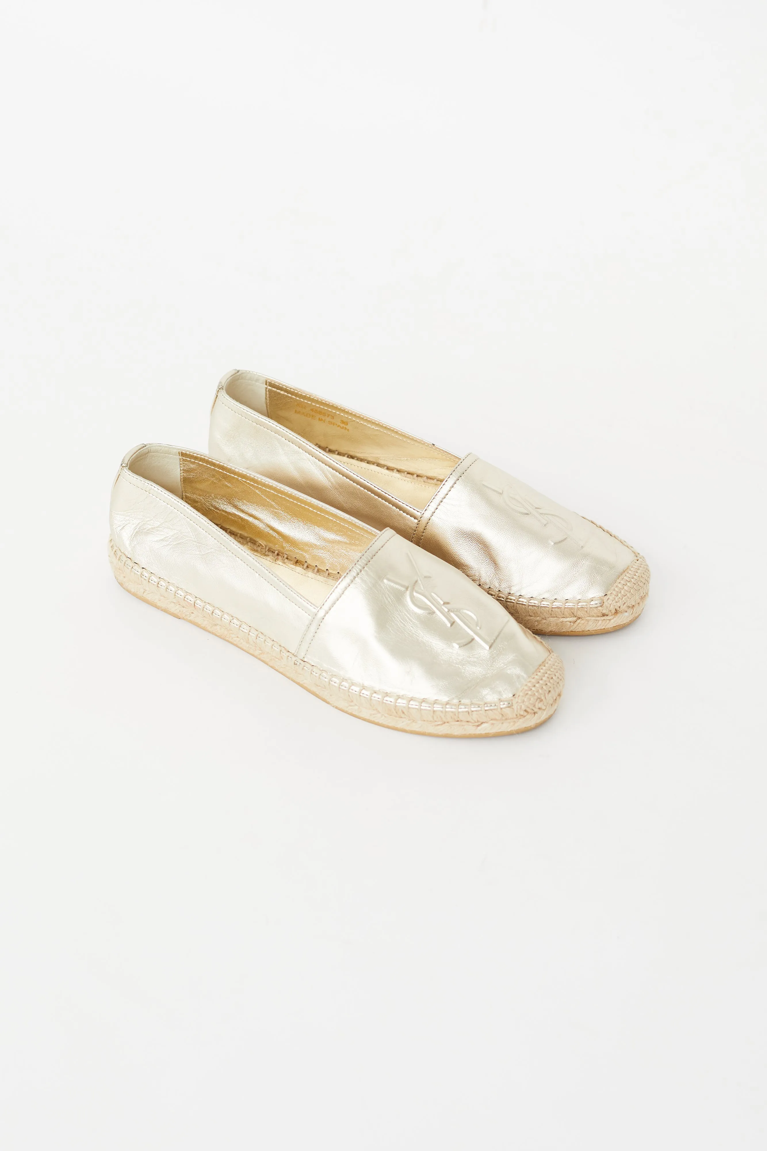 Gold Leather Cassandre Logo Espadrille