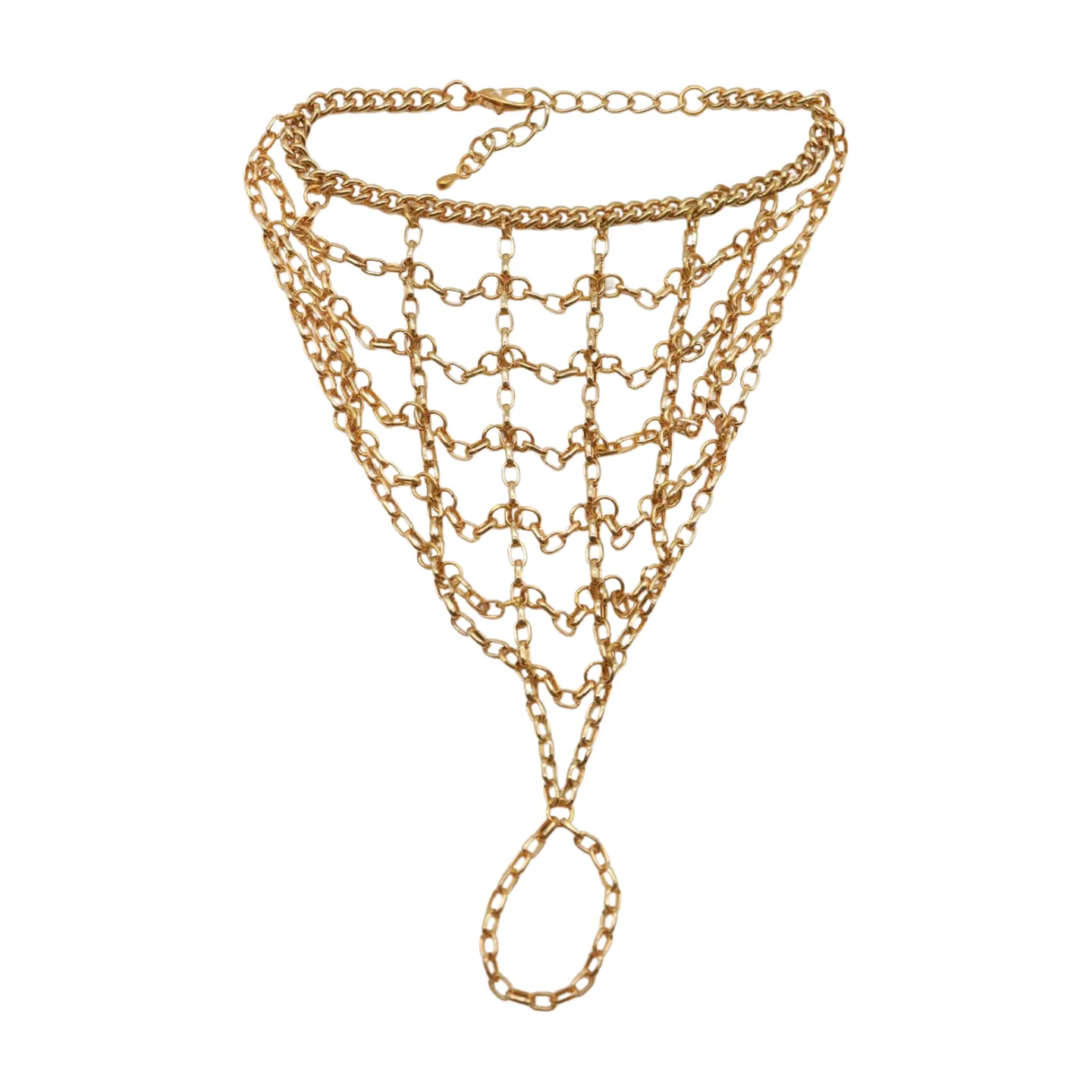 Gold Metal Hand Chain Bracelet Web Net Ring One Size Fits All