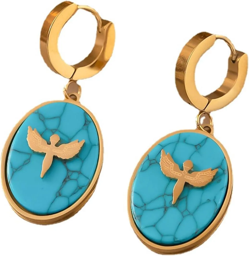 Gold Peace Dove Earrings for Women Dainty Turquoise Blue Dangle Drop for Men 316L Stainless Steel Hypoallergenic Jewelry