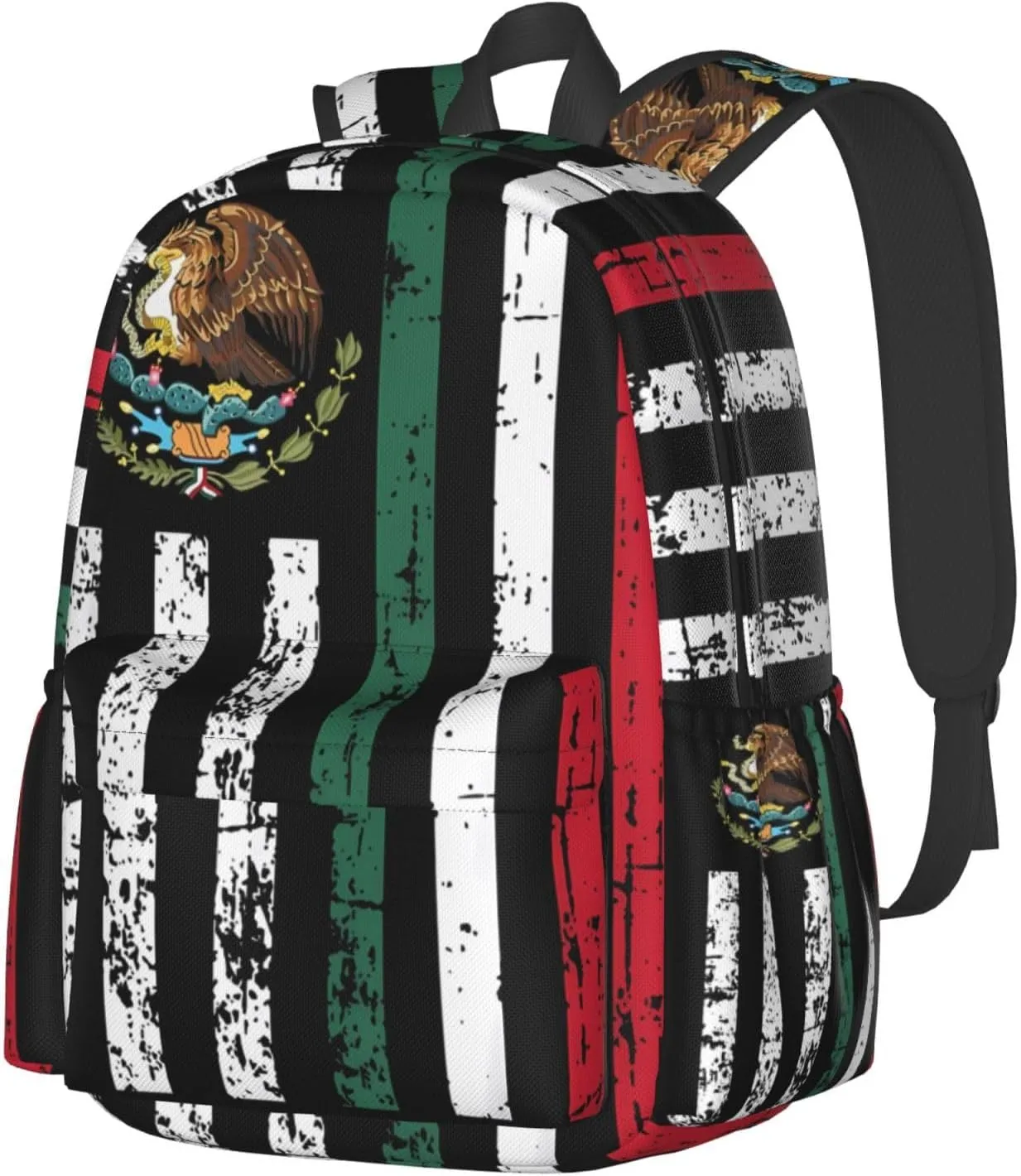 Half Mexican American Flag Laptop Backpack Work Travel Backpacks Business Rucksack Casual Outdoor Daypack with Adjustable Strap Bags for Sports Office Gym Hiking
