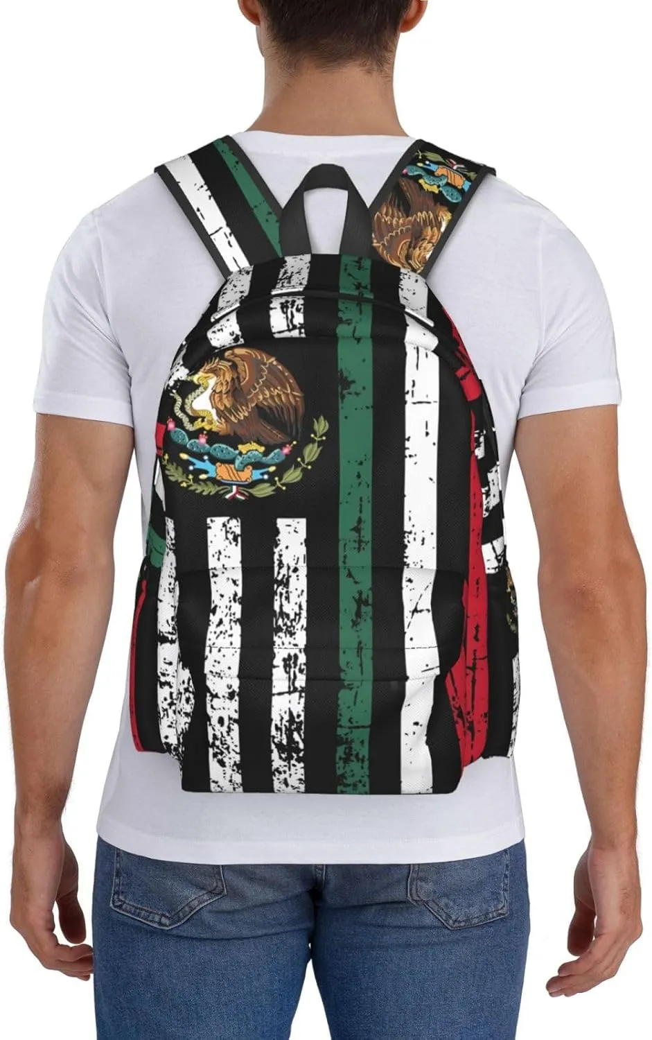 Half Mexican American Flag Laptop Backpack Work Travel Backpacks Business Rucksack Casual Outdoor Daypack with Adjustable Strap Bags for Sports Office Gym Hiking