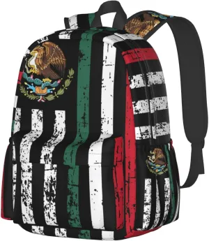 Half Mexican American Flag Laptop Backpack Work Travel Backpacks Business Rucksack Casual Outdoor Daypack with Adjustable Strap Bags for Sports Office Gym Hiking