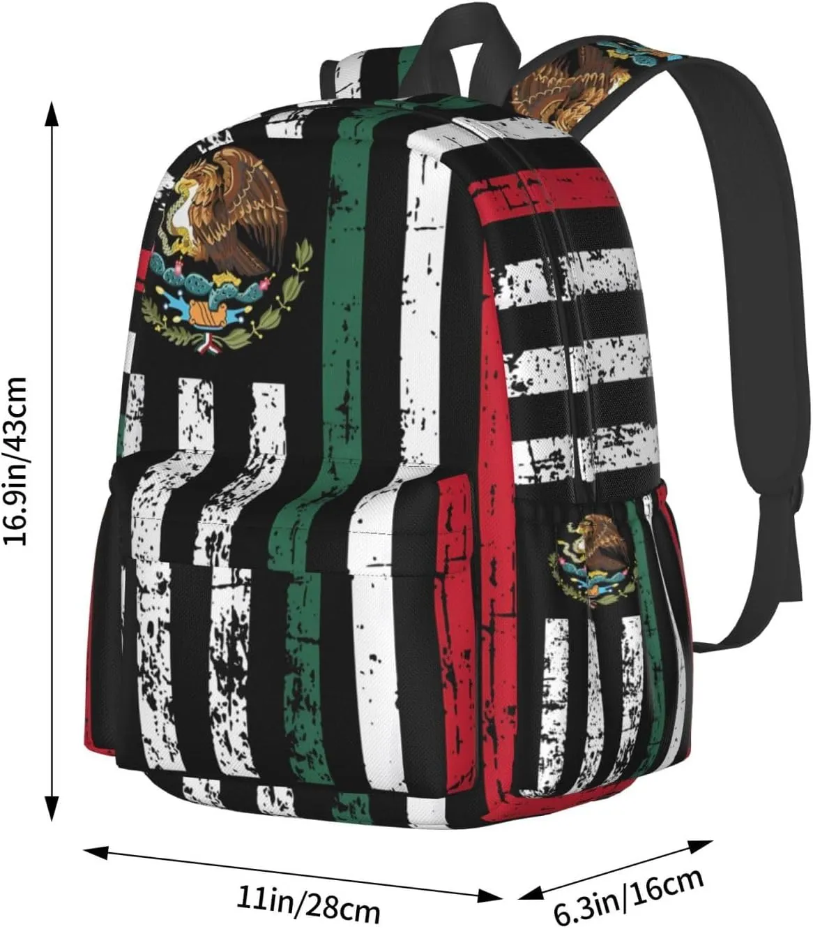 Half Mexican American Flag Laptop Backpack Work Travel Backpacks Business Rucksack Casual Outdoor Daypack with Adjustable Strap Bags for Sports Office Gym Hiking