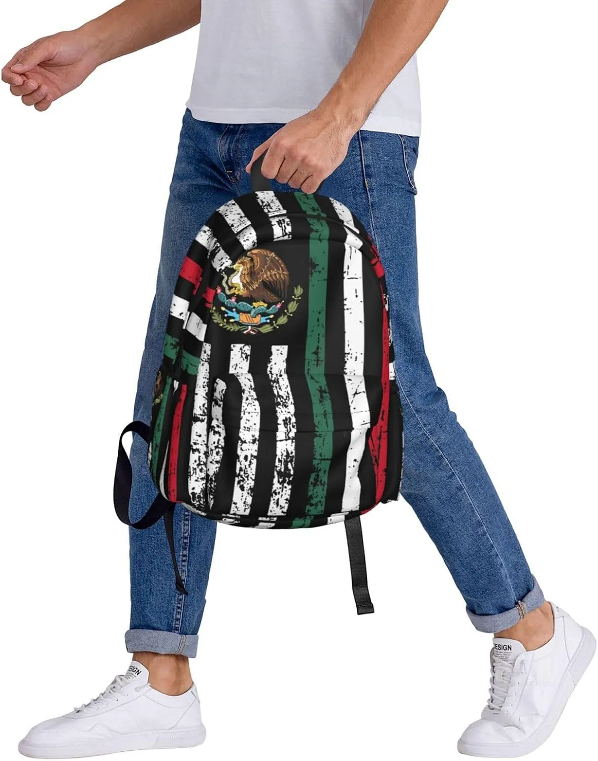Half Mexican American Flag Laptop Backpack Work Travel Backpacks Business Rucksack Casual Outdoor Daypack with Adjustable Strap Bags for Sports Office Gym Hiking