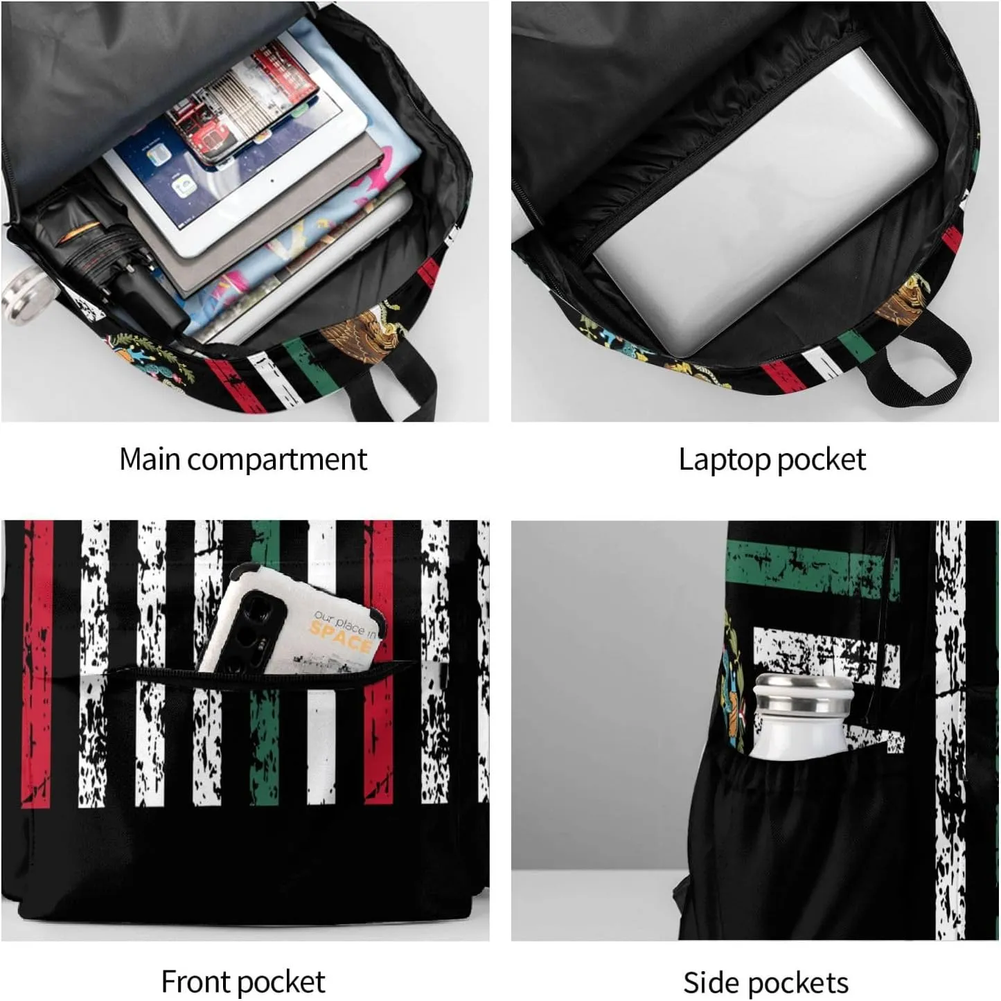 Half Mexican American Flag Laptop Backpack Work Travel Backpacks Business Rucksack Casual Outdoor Daypack with Adjustable Strap Bags for Sports Office Gym Hiking