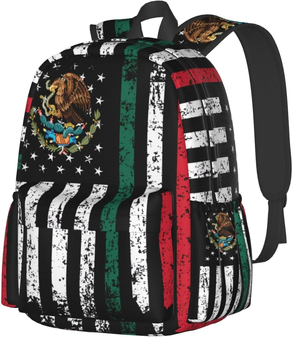 Half Mexican Mexico Half American Flag Laptop Backpack Work Travel Backpacks Business Rucksack Casual Outdoor Daypack with Adjustable Strap Bags for Sports Office Gym Hiking
