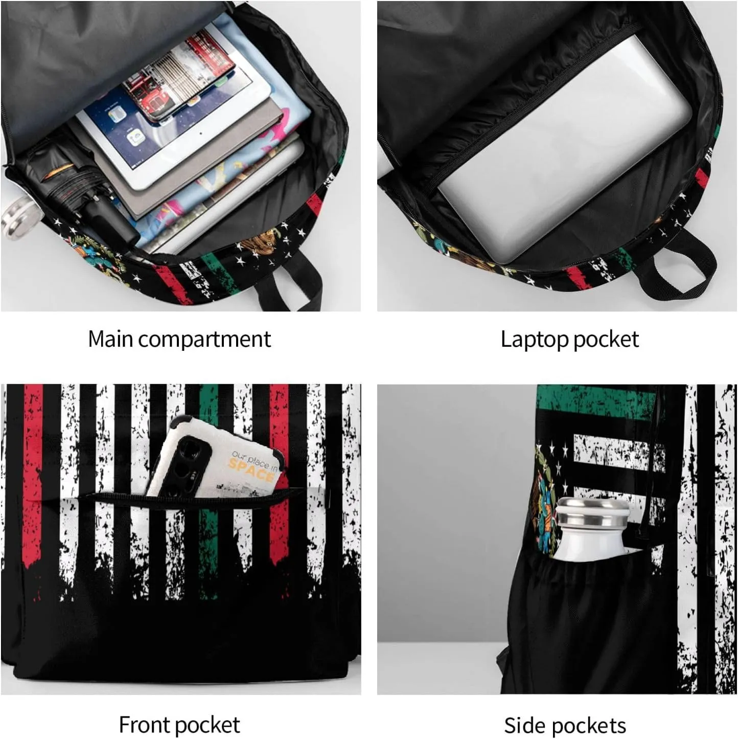Half Mexican Mexico Half American Flag Laptop Backpack Work Travel Backpacks Business Rucksack Casual Outdoor Daypack with Adjustable Strap Bags for Sports Office Gym Hiking