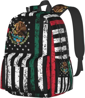 Half Mexican Mexico Half American Flag Laptop Backpack Work Travel Backpacks Business Rucksack Casual Outdoor Daypack with Adjustable Strap Bags for Sports Office Gym Hiking