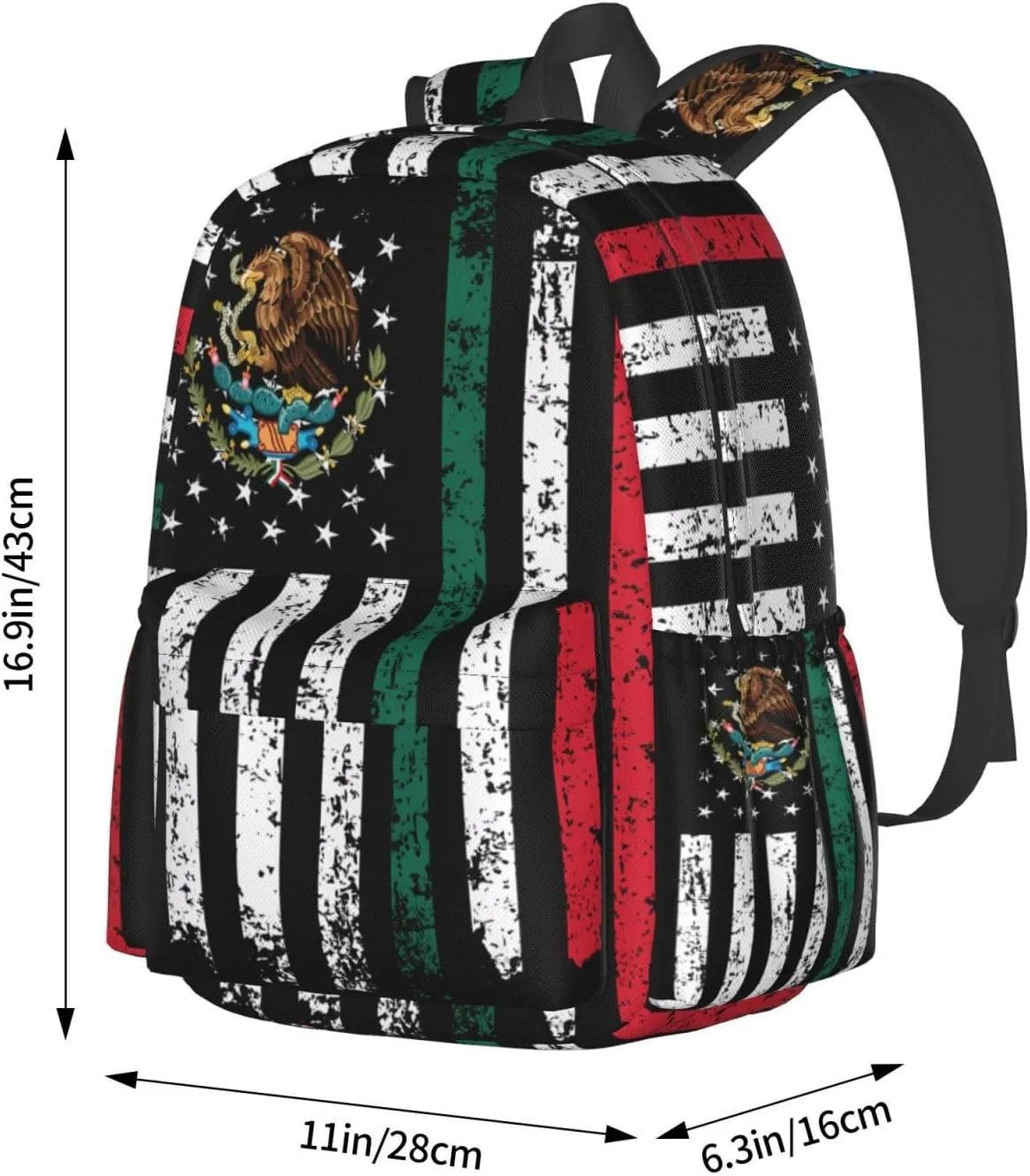 Half Mexican Mexico Half American Flag Laptop Backpack Work Travel Backpacks Business Rucksack Casual Outdoor Daypack with Adjustable Strap Bags for Sports Office Gym Hiking