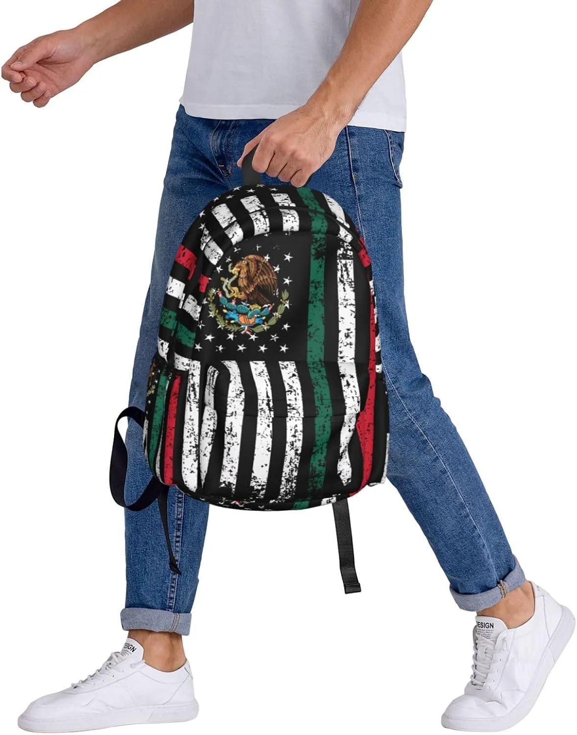 Half Mexican Mexico Half American Flag Laptop Backpack Work Travel Backpacks Business Rucksack Casual Outdoor Daypack with Adjustable Strap Bags for Sports Office Gym Hiking