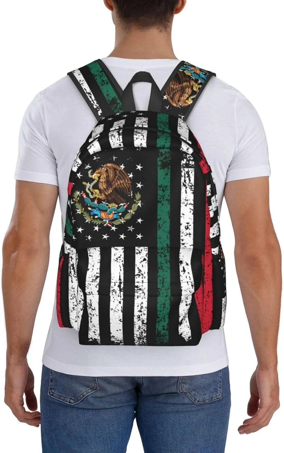 Half Mexican Mexico Half American Flag Laptop Backpack Work Travel Backpacks Business Rucksack Casual Outdoor Daypack with Adjustable Strap Bags for Sports Office Gym Hiking