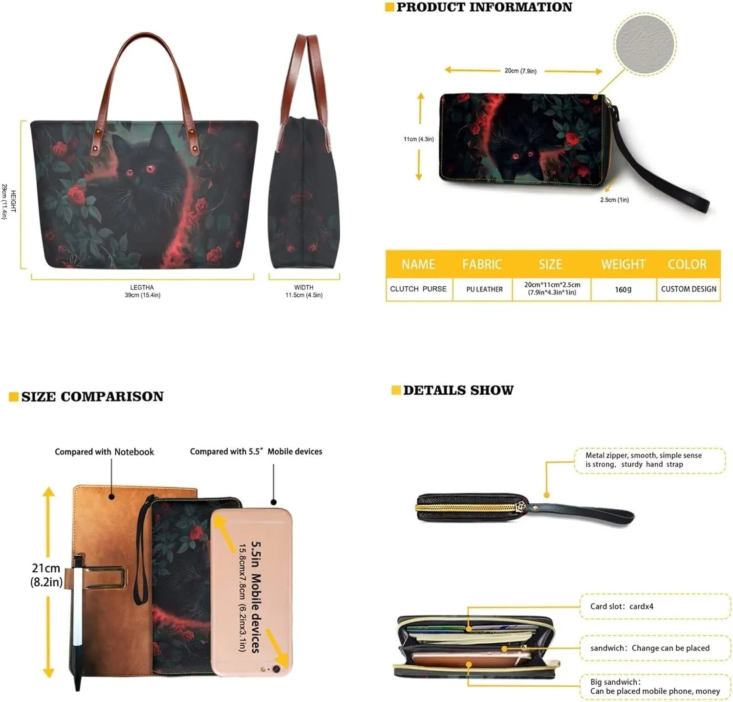 Handbags for Women Large Capacity Crossbody Totes with Wallet Clutch 2pcs Set