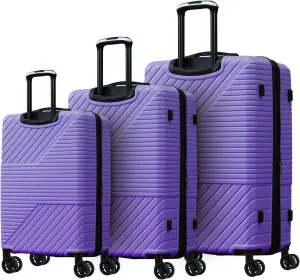 Hardshell Luggage Set for Travel, Durable and Lightweight 3-Piece with Spinner Wheels, Family Vacations, Purple