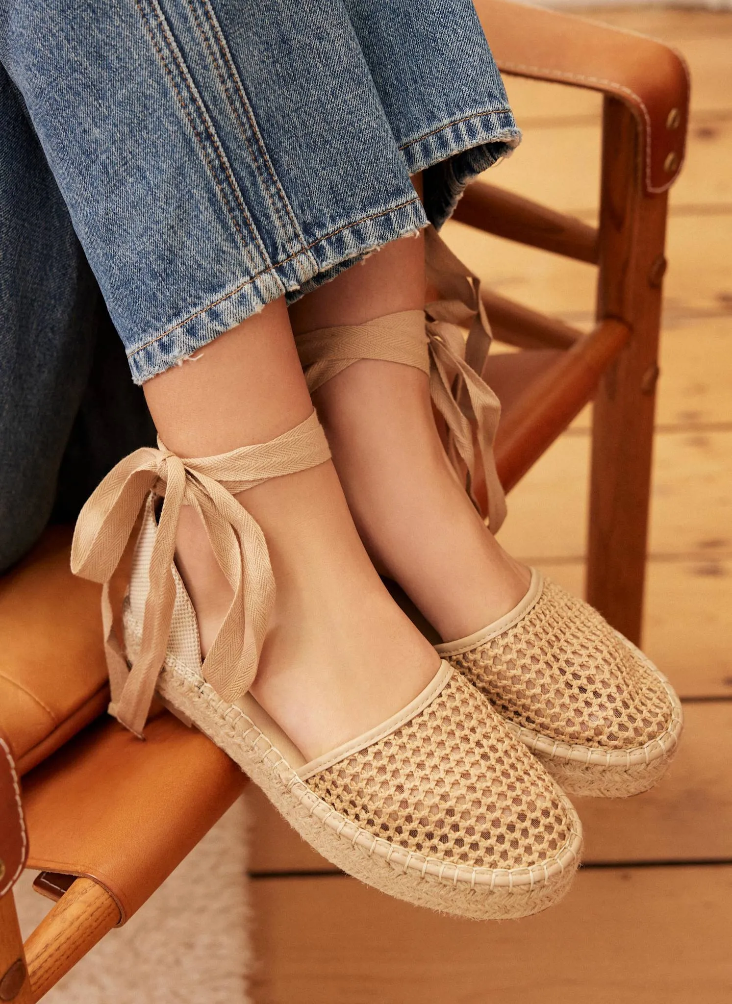 Hayley Neutral Mesh Flat Espadrilles