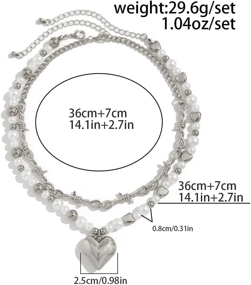 Heart Layered Necklaces for Women,Gold Puffy Heart Pendant Stack Necklaces Pearl Beaded Choker Necklace,Trendy Love Statement Necklace Jewelry Gifts