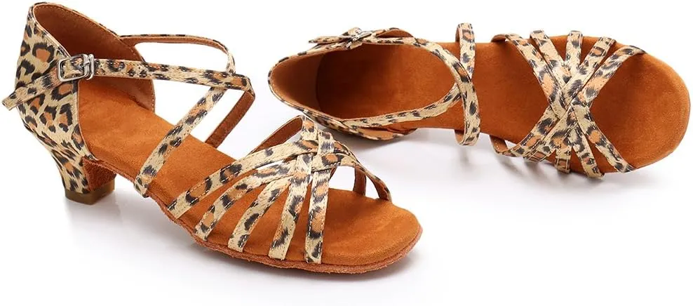 HIPPOSEUS Girls' Standard Latin Dance Shoes Open Toe Ballroom Dance Shoes Low Heel,Model WHXGG