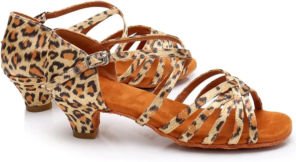 HIPPOSEUS Girls' Standard Latin Dance Shoes Open Toe Ballroom Dance Shoes Low Heel,Model WHXGG