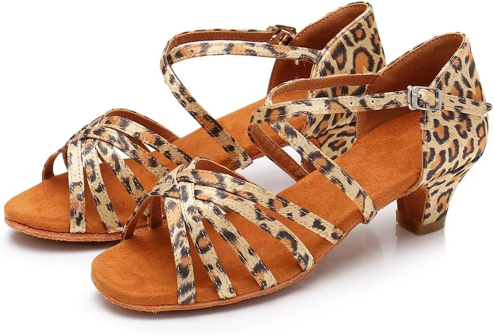 HIPPOSEUS Girls' Standard Latin Dance Shoes Open Toe Ballroom Dance Shoes Low Heel,Model WHXGG