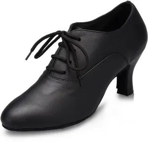 HIPPOSEUS Women Closed Toe Latin Ballroom Dance Heels Lace-up Teaching Practice Character Shoes