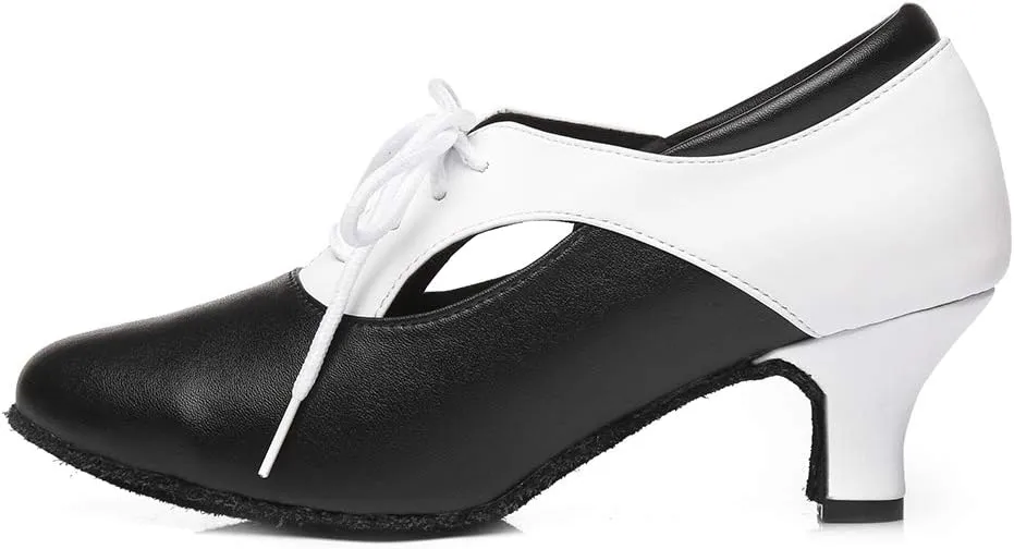 HIPPOSEUS Women's Lace up Latin Dance Shoes Closed Toe Ballroom Salsa Dance Practice Shoes,Model L416