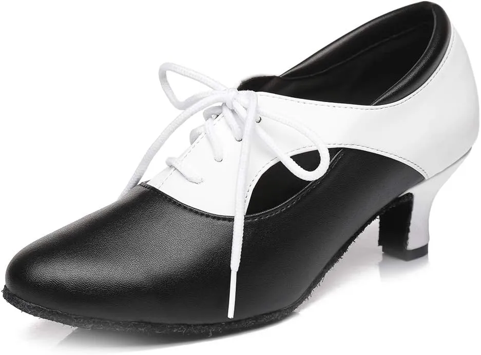 HIPPOSEUS Women's Lace up Latin Dance Shoes Closed Toe Ballroom Salsa Dance Practice Shoes,Model L416
