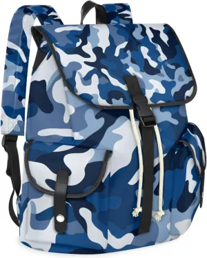 Honeybaby Vintage Waterproof Laptop Backpack for Men/Women Travel Essentials Backpack Expandable Carry On Bag with Anti-Theft Compartment Fits 15" Notebook Blue Camo