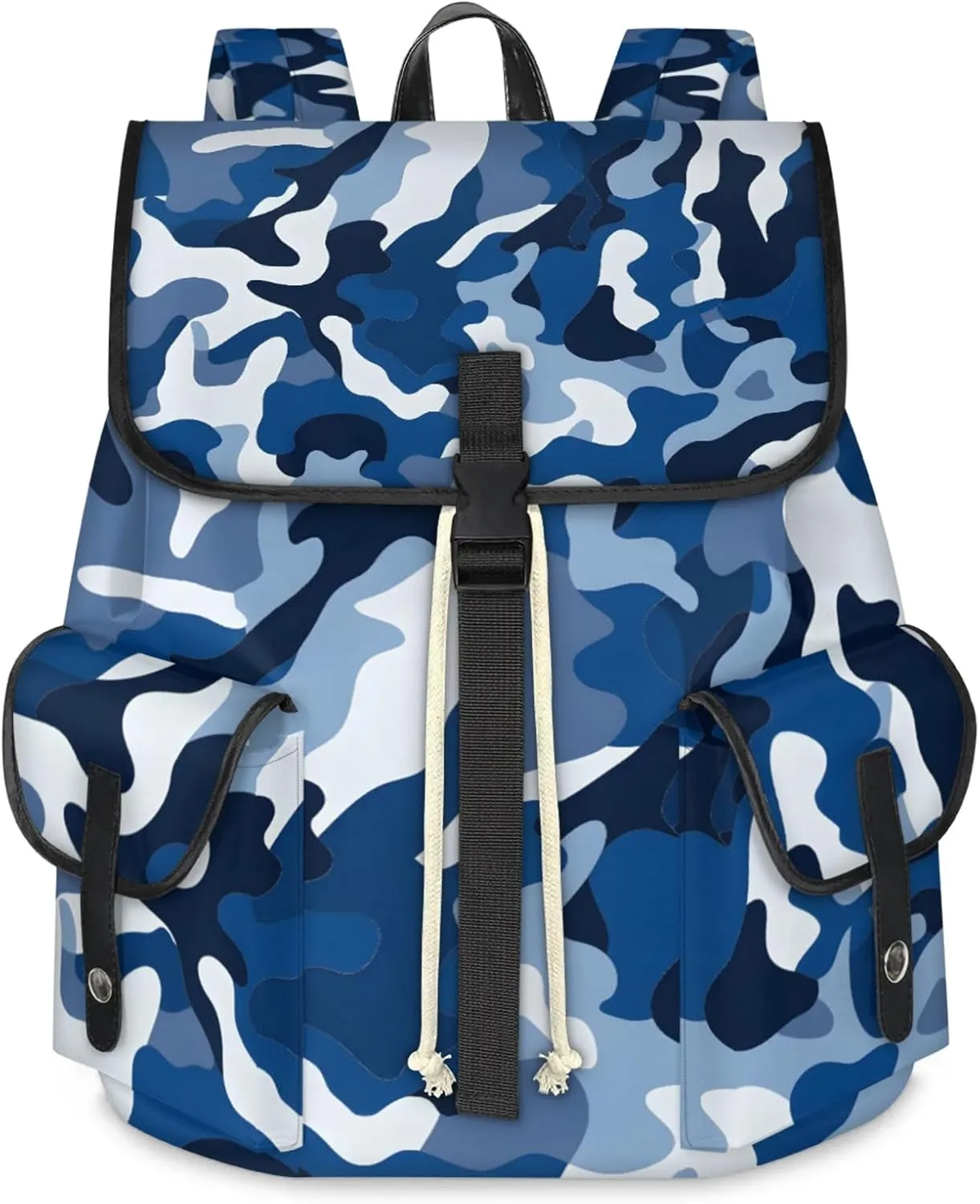 Honeybaby Vintage Waterproof Laptop Backpack for Men/Women Travel Essentials Backpack Expandable Carry On Bag with Anti-Theft Compartment Fits 15" Notebook Blue Camo