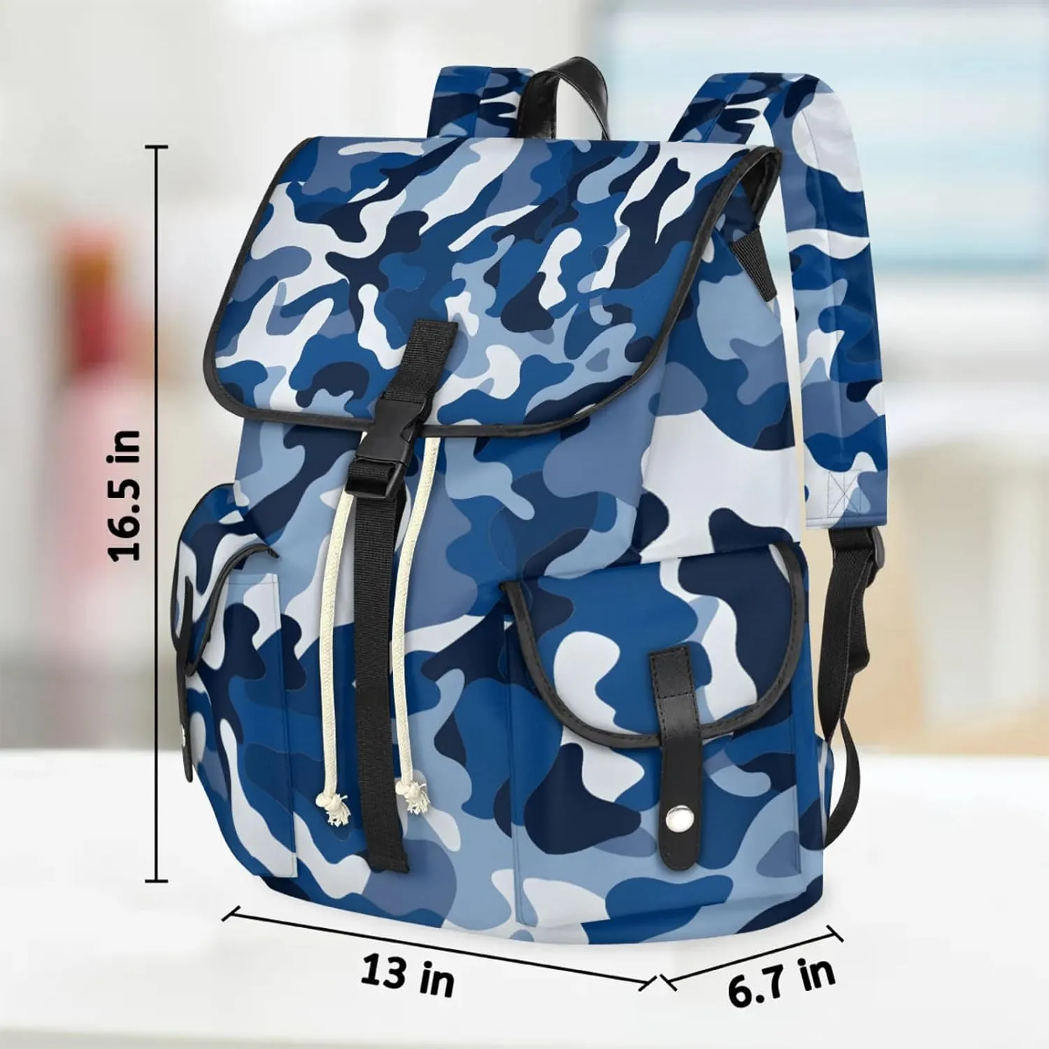 Honeybaby Vintage Waterproof Laptop Backpack for Men/Women Travel Essentials Backpack Expandable Carry On Bag with Anti-Theft Compartment Fits 15" Notebook Blue Camo