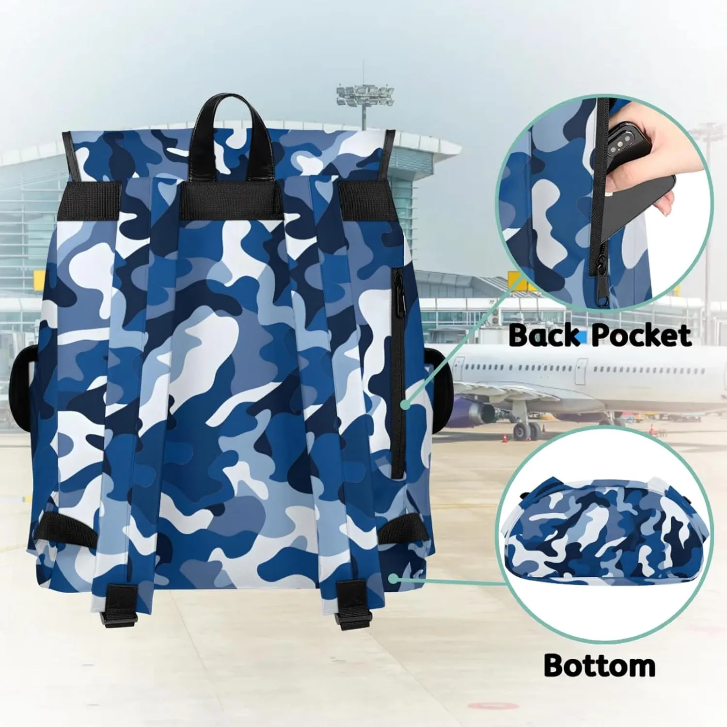 Honeybaby Vintage Waterproof Laptop Backpack for Men/Women Travel Essentials Backpack Expandable Carry On Bag with Anti-Theft Compartment Fits 15" Notebook Blue Camo